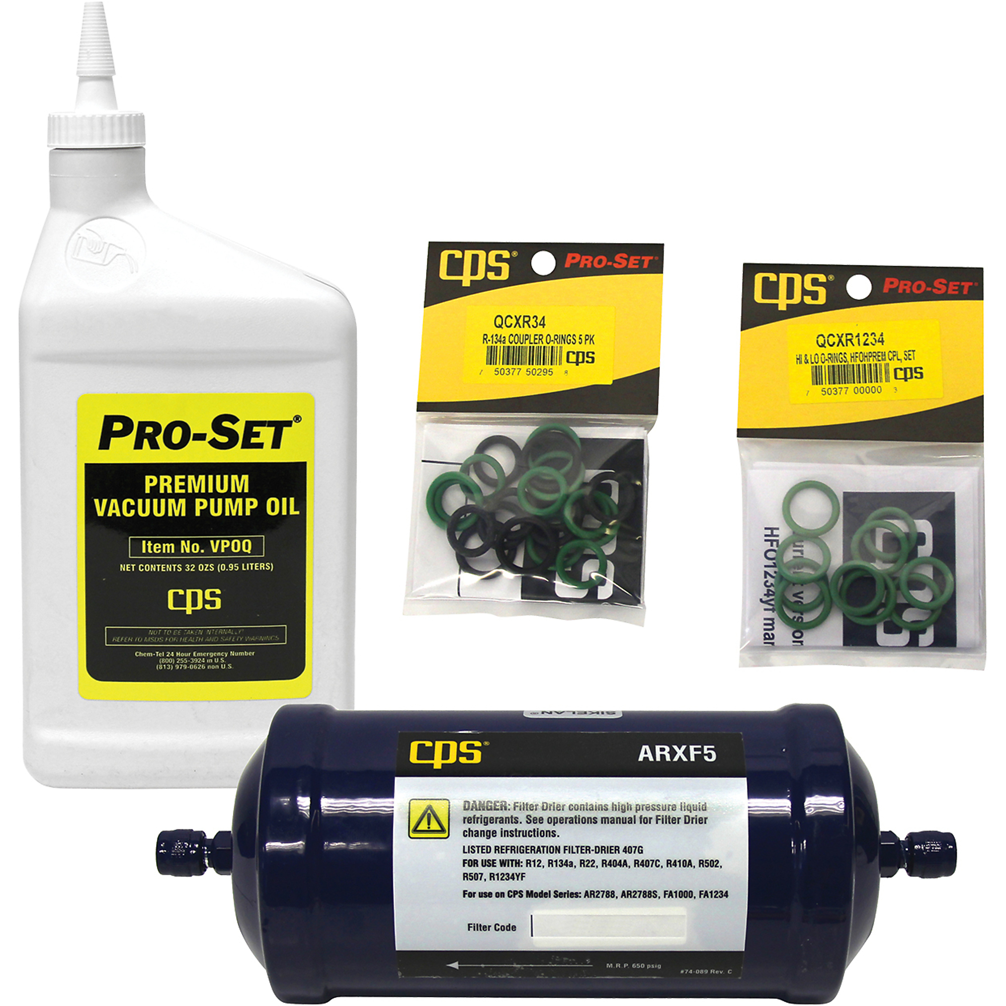 CPS Products FX Series Maintenance Kit — Includes Filter, Vacuum Pump Oil, Coupler O'Rings, Model# FX3030X1